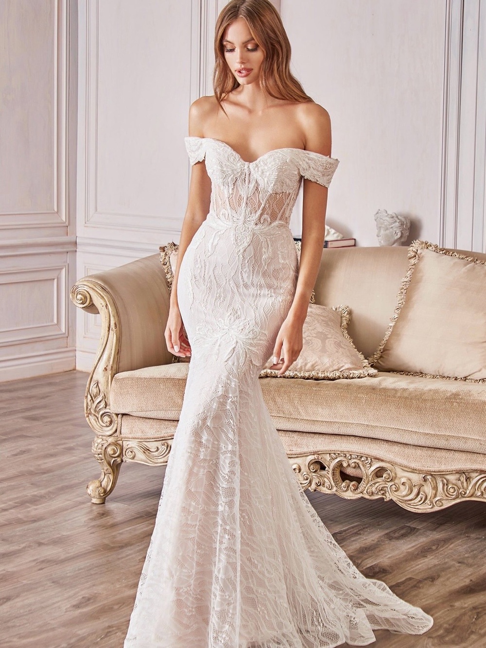 Andrea & Leo Romantic Lace Bridal Gown | Off White Wedding Dress | Size 6